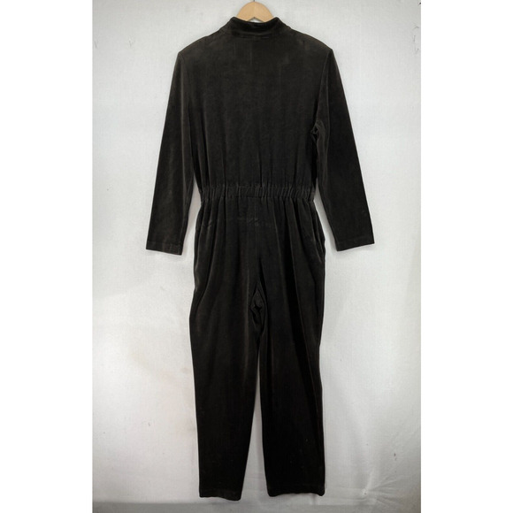 VERMONT COUNTRY STORE Jumpsuit Womens L Velour Cotton Elastic Waist Black Vtg - Picture 2 of 16